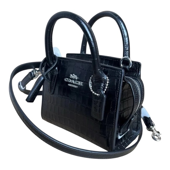 🖤 Coach Andrea Mini Carryall Satchel in Black Croc Embossed Leather | MSRP $398 - Picture 2 of 8